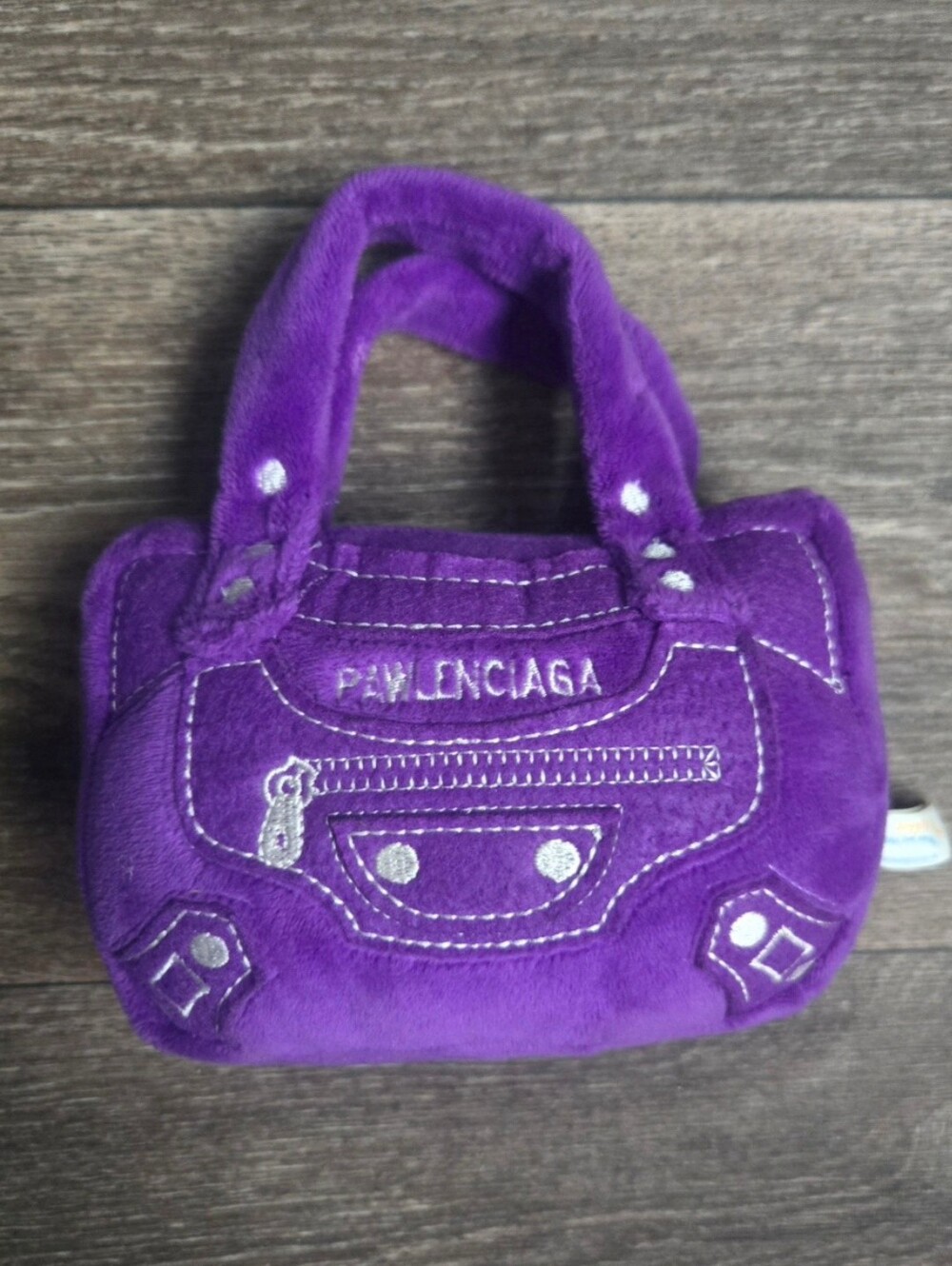 Haute Diggity Dog PAWLENCIAGA Purple Plush Dog Purse Toy Medium NWOT